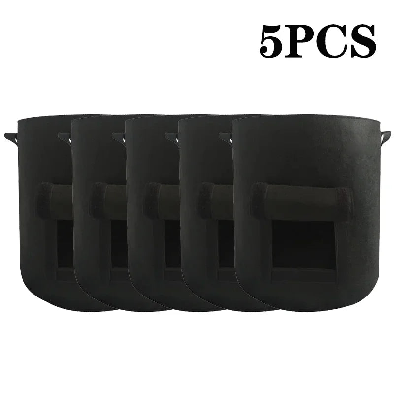 5/10Gallon Felt Plant Grow Bags Nonwoven Fabric Garden Potato Pot Greenhouse Vegetable Growing Bags Moisturizing Vertical Tools Oasis Select Black-5PCS L-38L