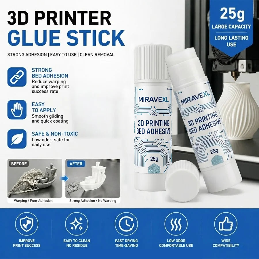 MIRAVEXL 3D Printer Adhesive Glue Stick Strong Adhesion for Glass Bed PLA Filament Anti-Warping Platform Washable Oasis Select