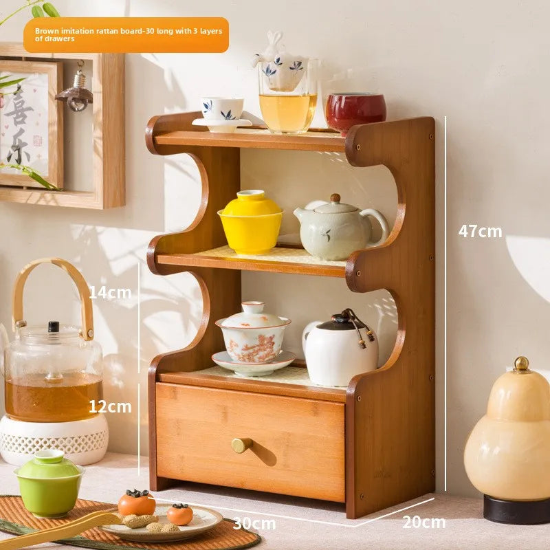 Desktop water cup shelf, shelf, modern simple new Chinese Bogu rack, with tea extraction set, teapot storage and placement rack Oasis Select Brown 3-30 ST