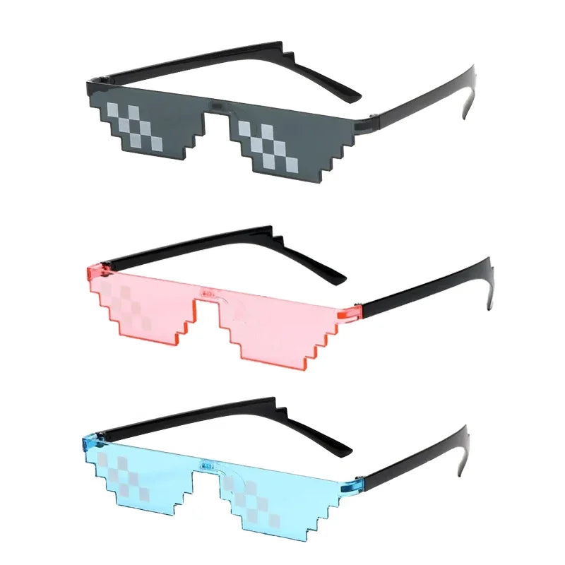 1-6PCS NEW Design Funny Mosaic Sunglasses Thug Life Sun Glasses Pixel Black Retro Gamer Robot Sunglasses Birthday Party Cosplay Oasis Select 3PCS MIX