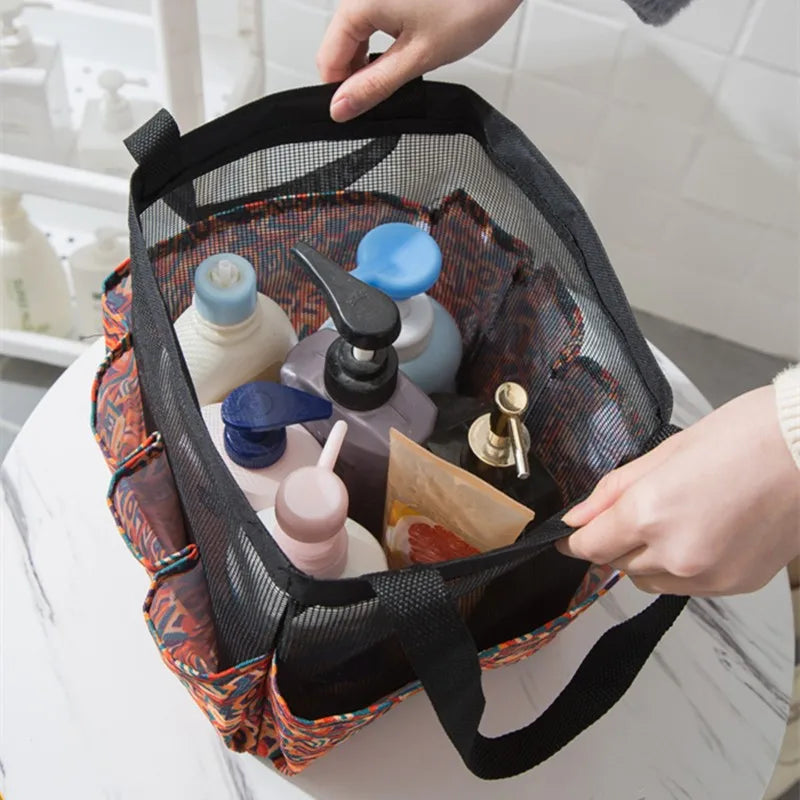 Mesh Shower Caddy Tote – 8 Pockets & Oxford Handles | Black