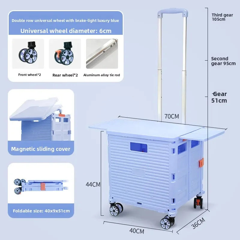 Multi-functional Shopping cart trolley upgraded magnetic box cover retractable folding trolley Oasis Select blue