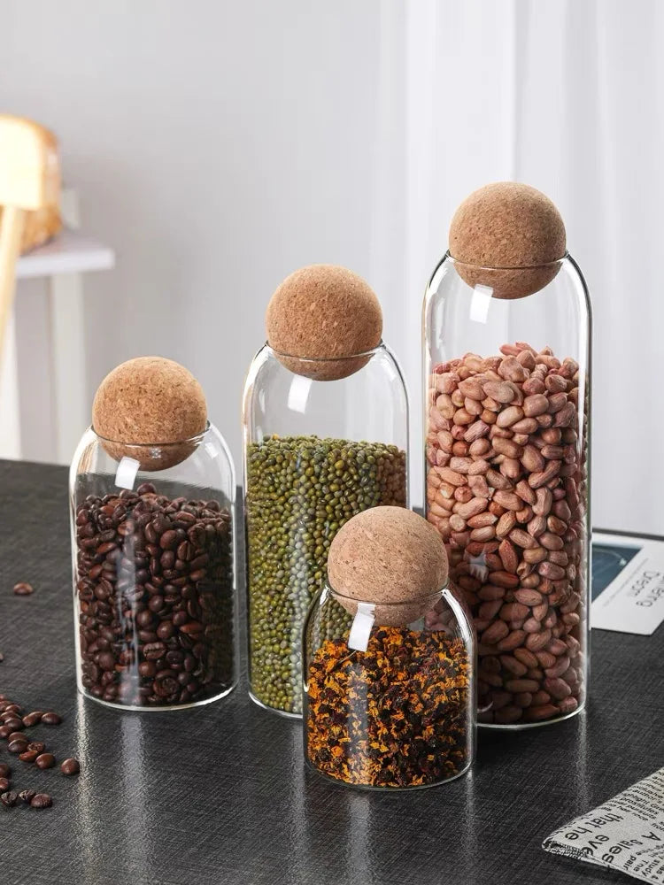 Sealed Jar Glass Cork Stopper Coffee Beans Dried Fruit Storage Box Kitchen Food Multigrain Storage Jar Cork Tea Jar Oasis Select