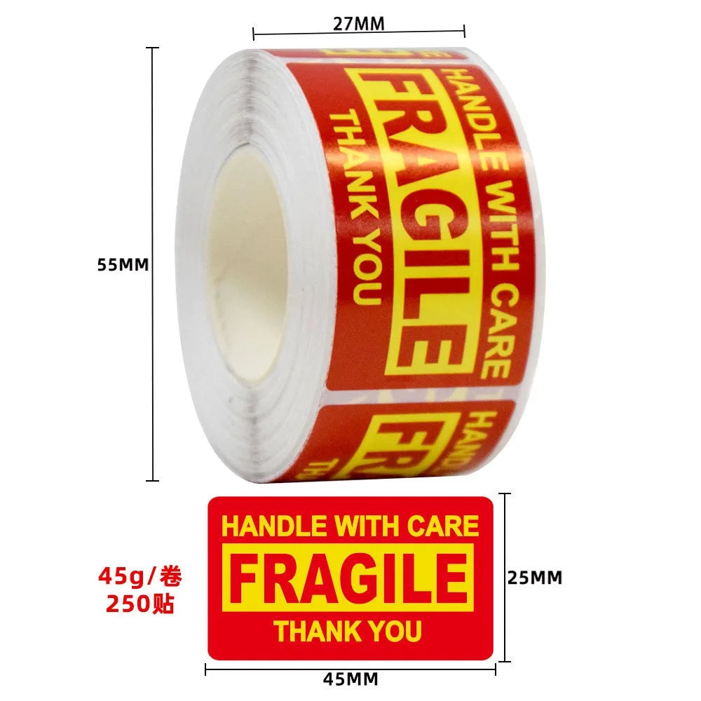 250pcs/roll,Fragile warning label, English copperplate sticker, anti-removal fragile warning label, red warning label Oasis Select E