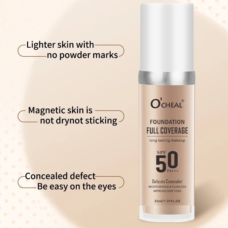 O‘CHEAL 50PA+++ Liquid Foundation Cream Lasting Coverage Makeup Concealer Moisturizing Bright Skin Tone Hydrating Beauty Cream Oasis Select