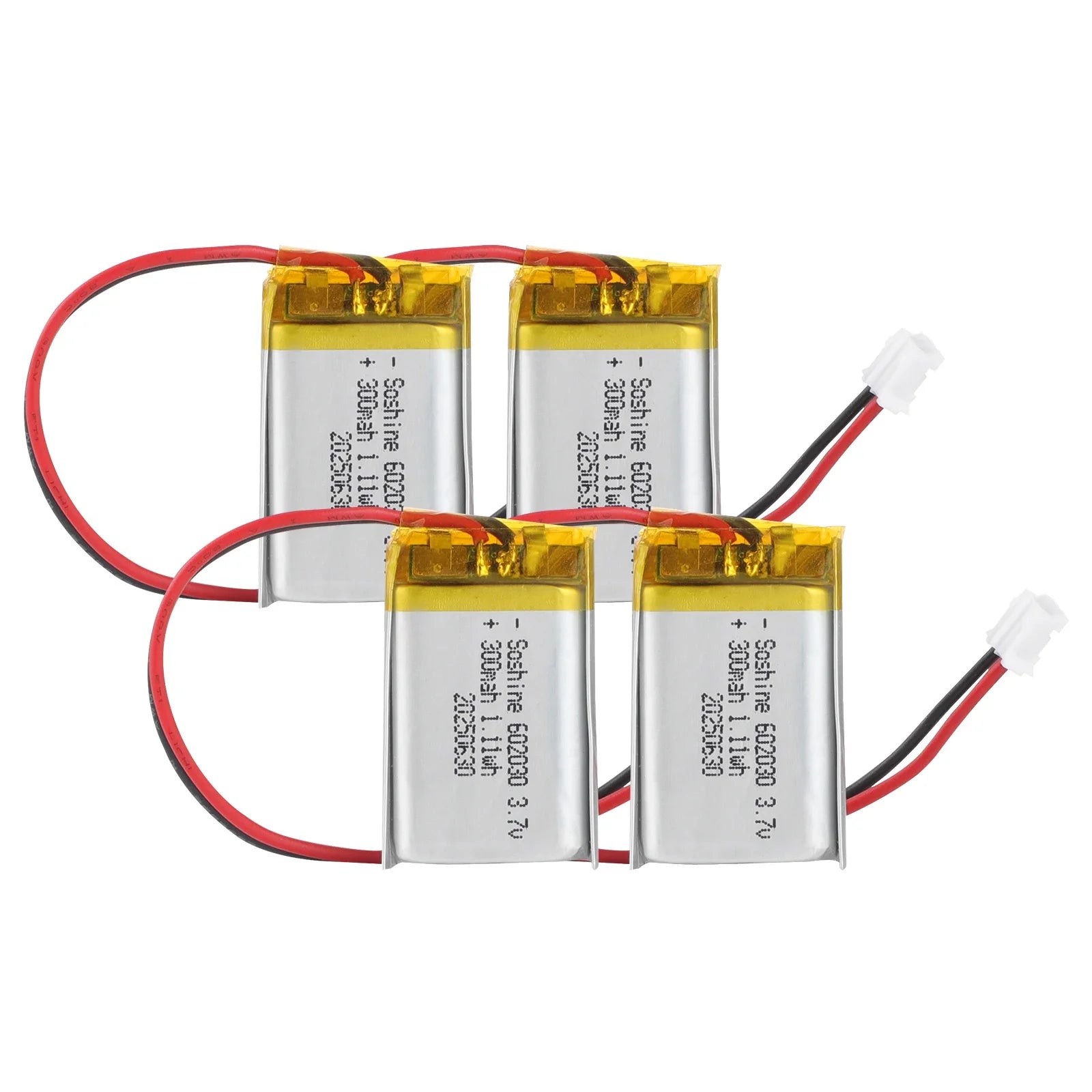 patozm 602030 300mAh Lithium Rechargeable Battery 3.7V Li-ion Polymer Battery for Bluetooth Headset Speaker Monitor Self-Timer Oasis Select 602030 battery 4pc