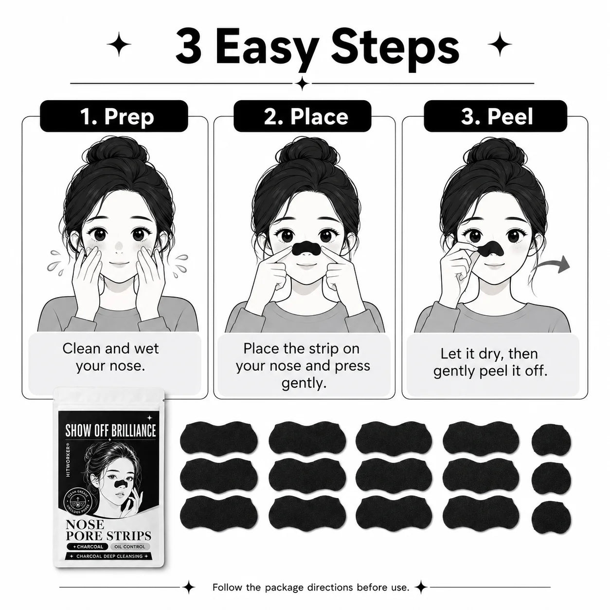 30Pcs Activated Charcoal Nose Strips Set Soft Fit Skin Care Patch for Easy Home And Travel Use Fresh Look Routine Oasis Select