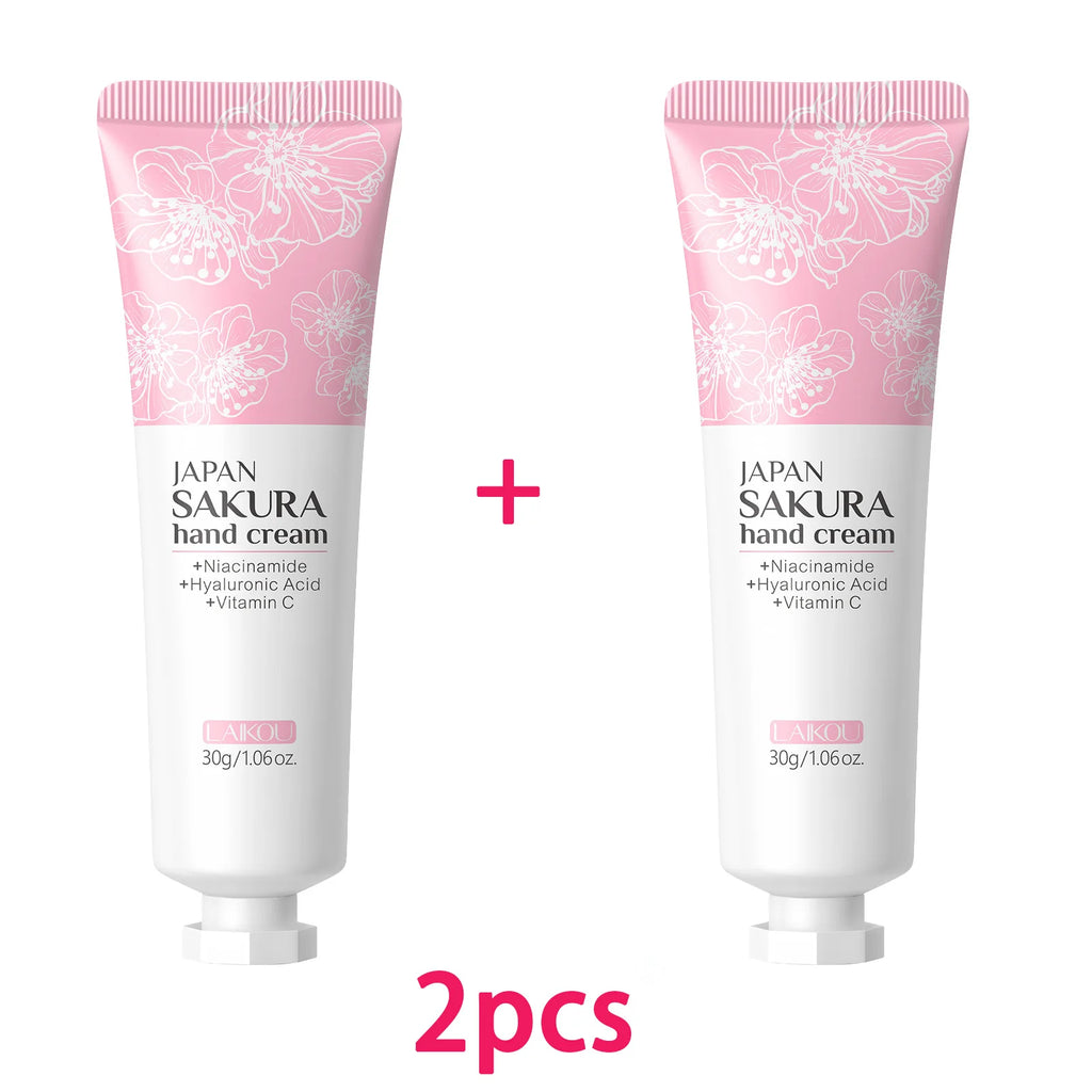 LAIKOU Sakura Hand Cream Hydrating Moisturizing Nourishing Smoothing Brightening Repairing Non‑Greasy For Dry Rough Skin 30g Oasis Select 2PCS