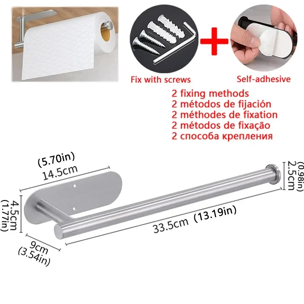 Kitchen Paper Towel Holder Adhesive Tissue Hanger Toilet Roll Paper Dispenser Cabinet Storage Napkin Rack Bathroom Accessories Oasis Select Silver Paper Hanger