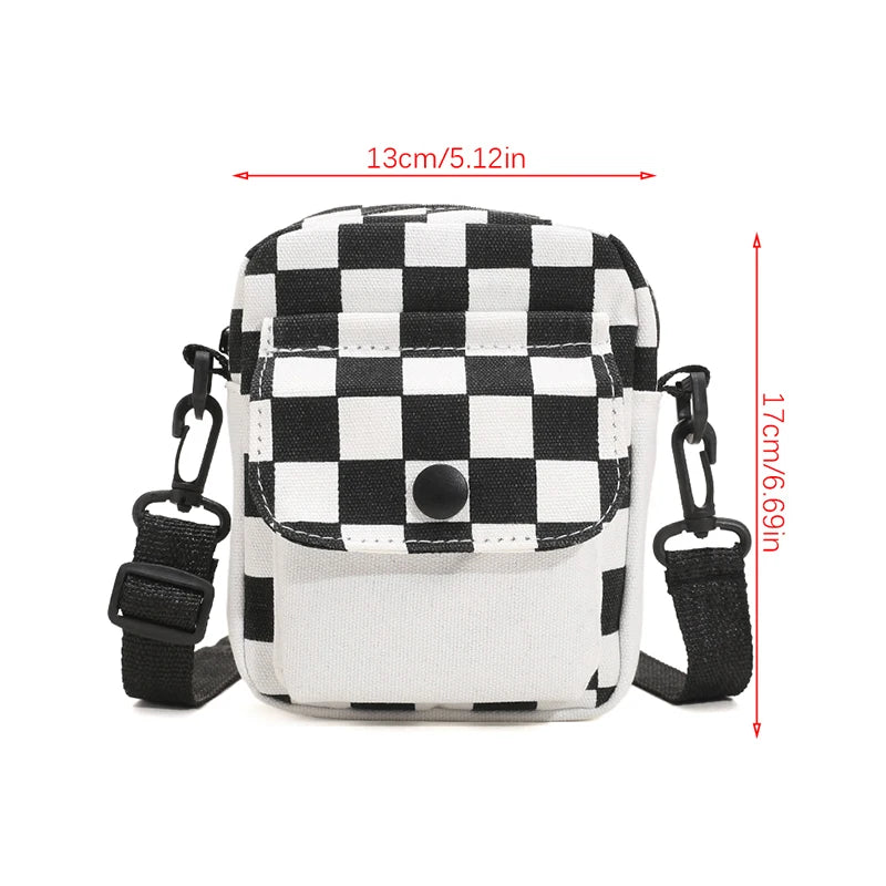 Men Sports Messenger Bag Adjustable Strap Daily Commute Travel Essential Mini Checkered Square Design With Front Fashion Pocket Oasis Select