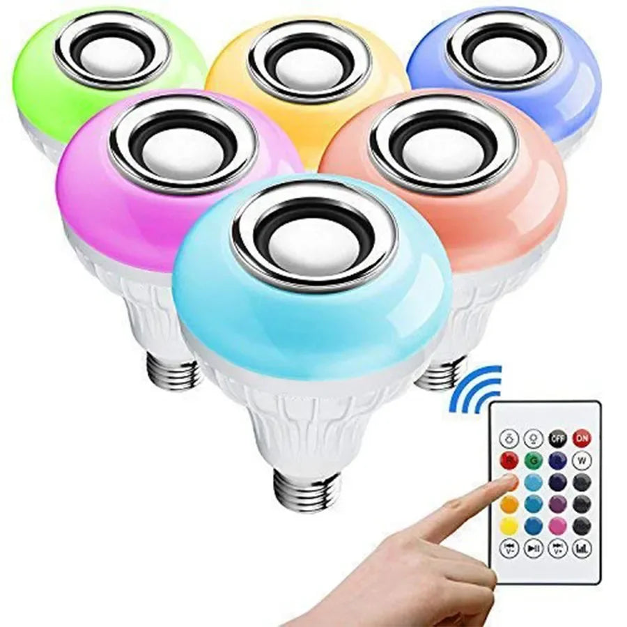 12W E27 Bluetooth Speaker Music Bulb Remote Control RGB Light Bulb 85-265V For Bedroom Home Decor Color Changing RGB Lamp Oasis Select