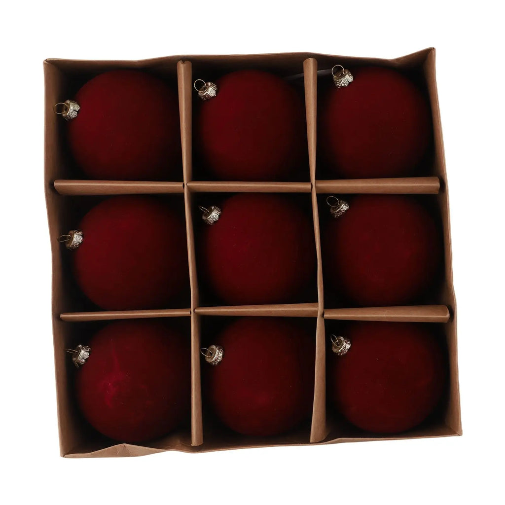9-Pack Velvet Christmas Ball Ornaments 10cm – Xmas Tree Decor Christmas Ornament Set Oasis Select
