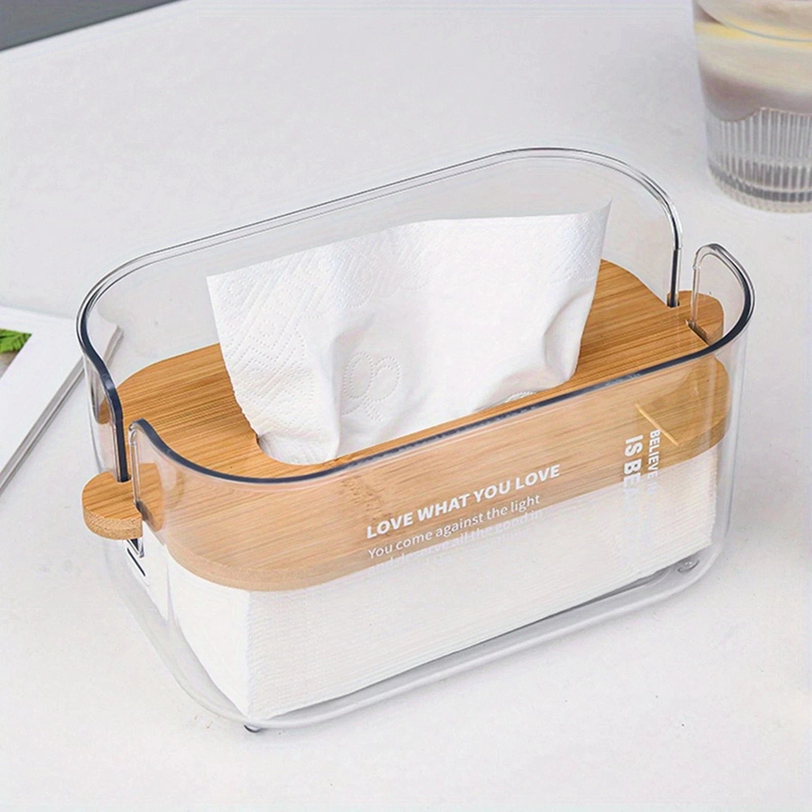 Nordic Transparent Tissue Box with Bamboo Lid | Home Décor