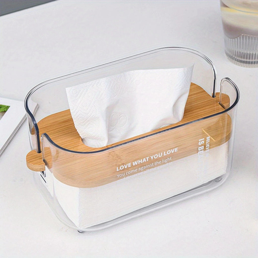 Nordic Minimalist Transparent Tissue Box with Bamboo Lid