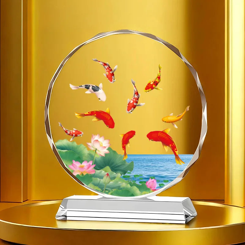 Koi Crystal Ornaments for Desktop Home Decoration Yearly Abundance Gift-giving Handicrafts for Housewarming Oasis Select C 22cm X 20cm