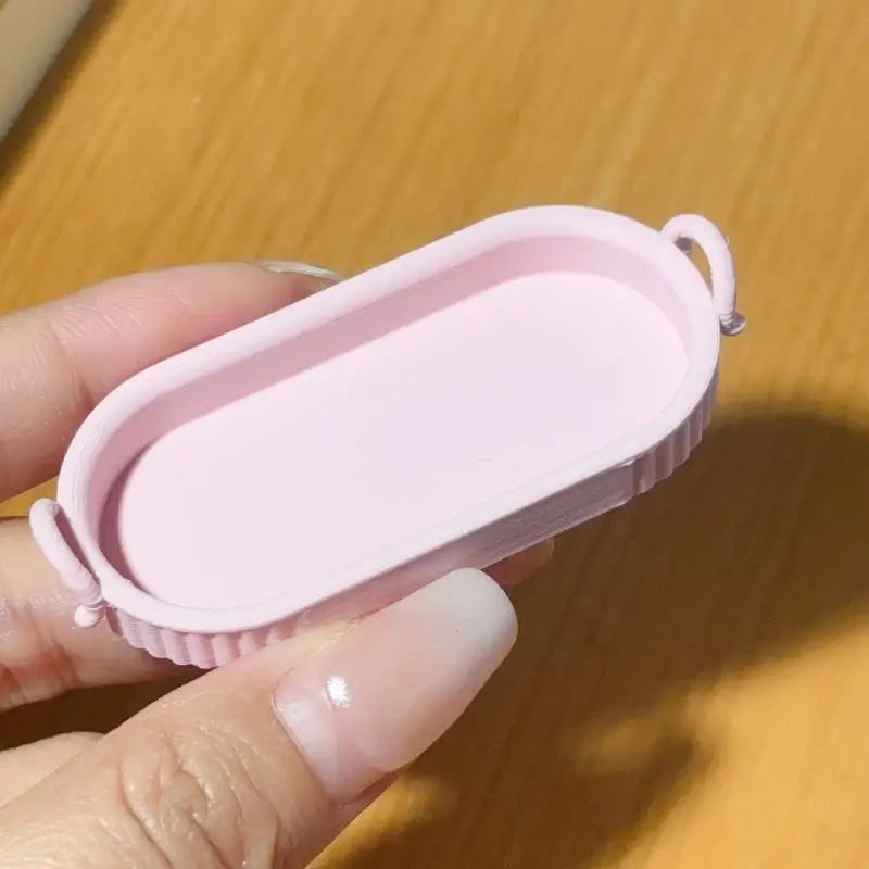 Dollhouse Miniature Kitchen Accessory, Single Piece Simulative Elliptical Plate Food Scene Oasis Select Pink