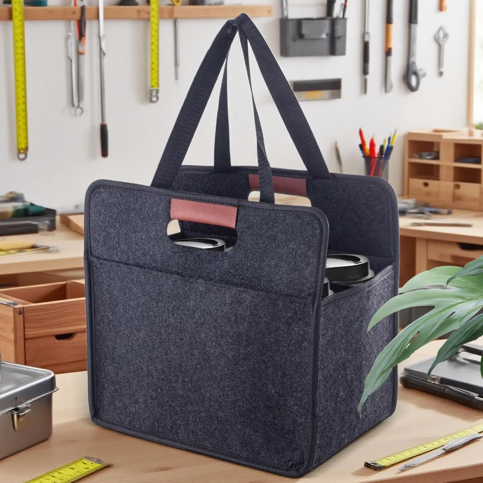 Drink Carrier Reusable Drink Cup Carriers with Handles Foldable Tote Bag Felt Foldable Portable Coffee Mug Handbag for Travel Oasis Select