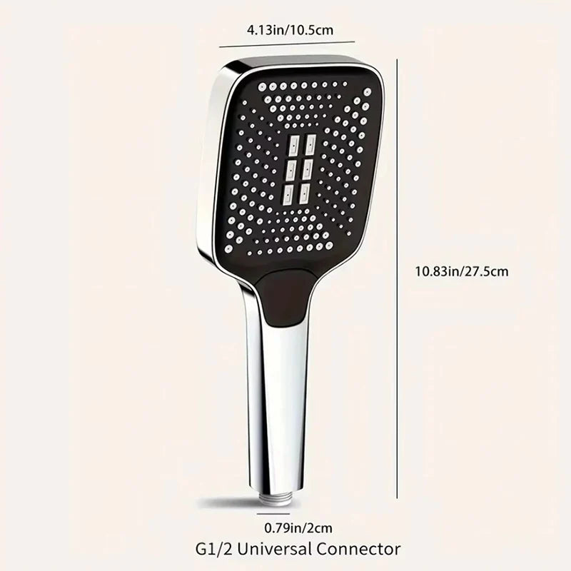 Square High-Pressure Handheld Shower Head – 3 Spray Modes