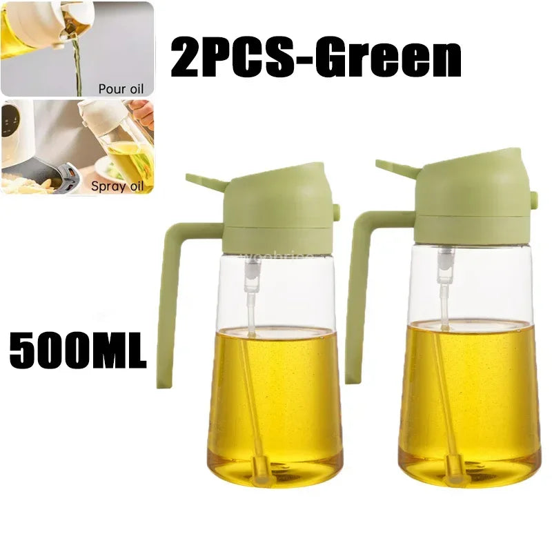 2in1 Oils Sprayer Olive Oil Spray Plastic Bottle Vinegar Dispenser Kitchen Oil Diffuser Accessories Camping Baking Pic Oasis Select 2PCS-green