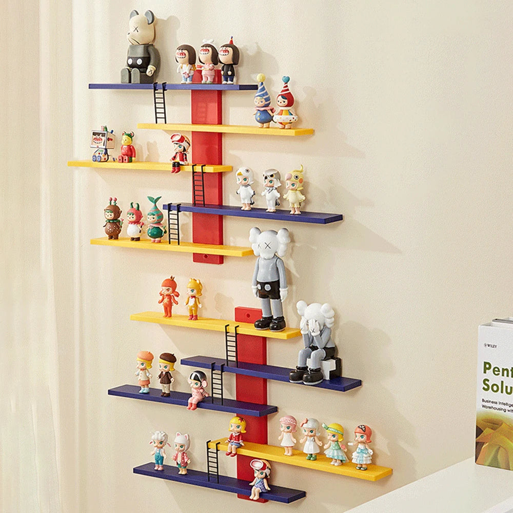 Figure Toy Display Stand Wall Mounted Handwork Blind Box Floating Shelves DIY Colorful Display Rack Ladder Storage Display Rack Oasis Select