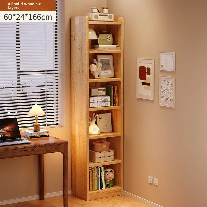 Solid wood bookshelf simple multi-layer floor storage shelf living room corner narrow slit simple display cabinet pine bookcase Oasis Select 6th Floor 60 24 166