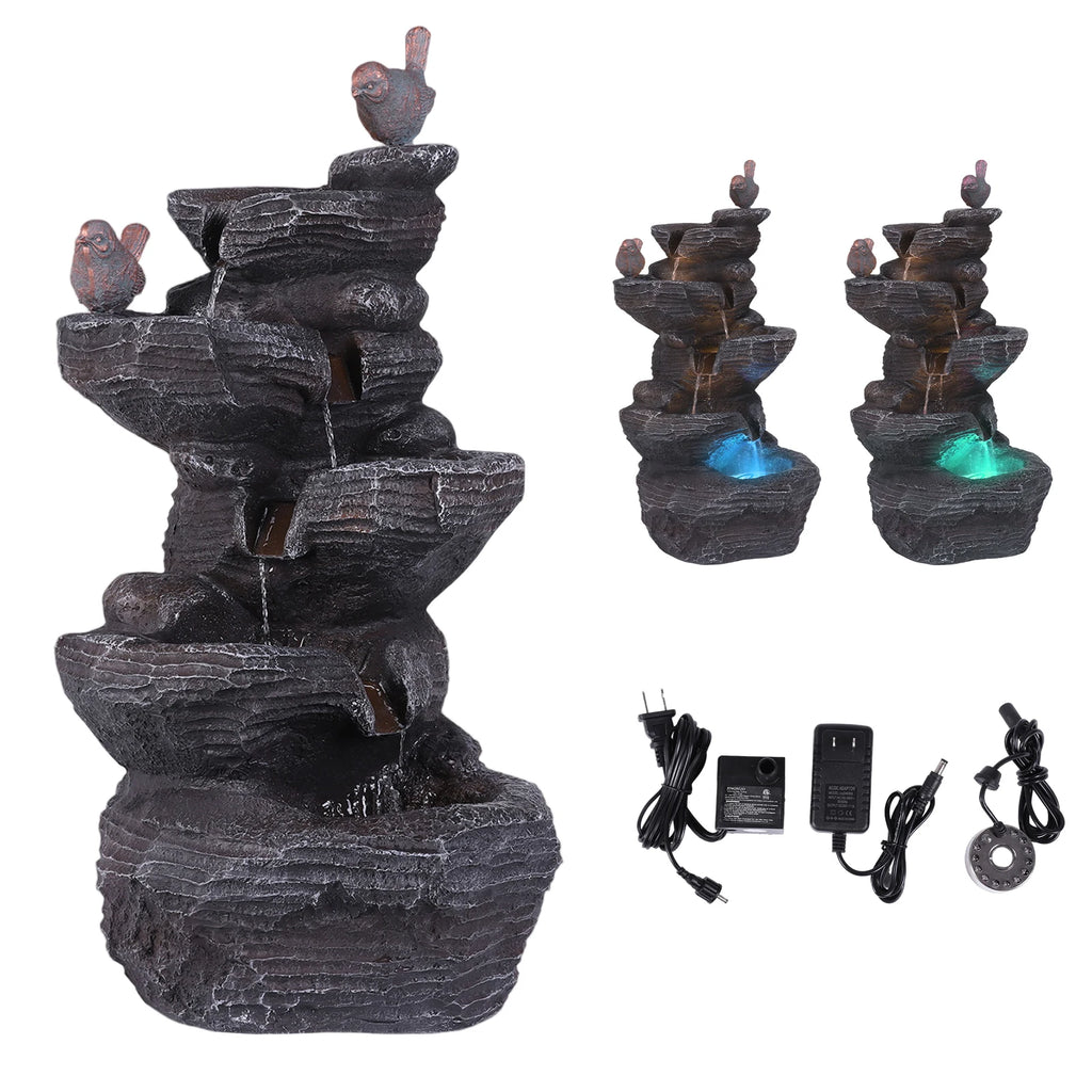 Cascading Rock Water Fountain with LED Lights Resin Stone Imitation Waterfall Tabletop Water Fountain Home Art Decor Oasis Select United States