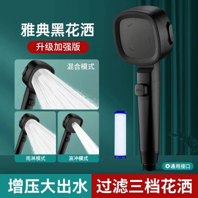 New Bathroom Booster Shower Head, 3 Mode Adjustable Spray, Bathroom Shower System Handheld Shower Head, Silver Shower Head Oasis Select Black Shower