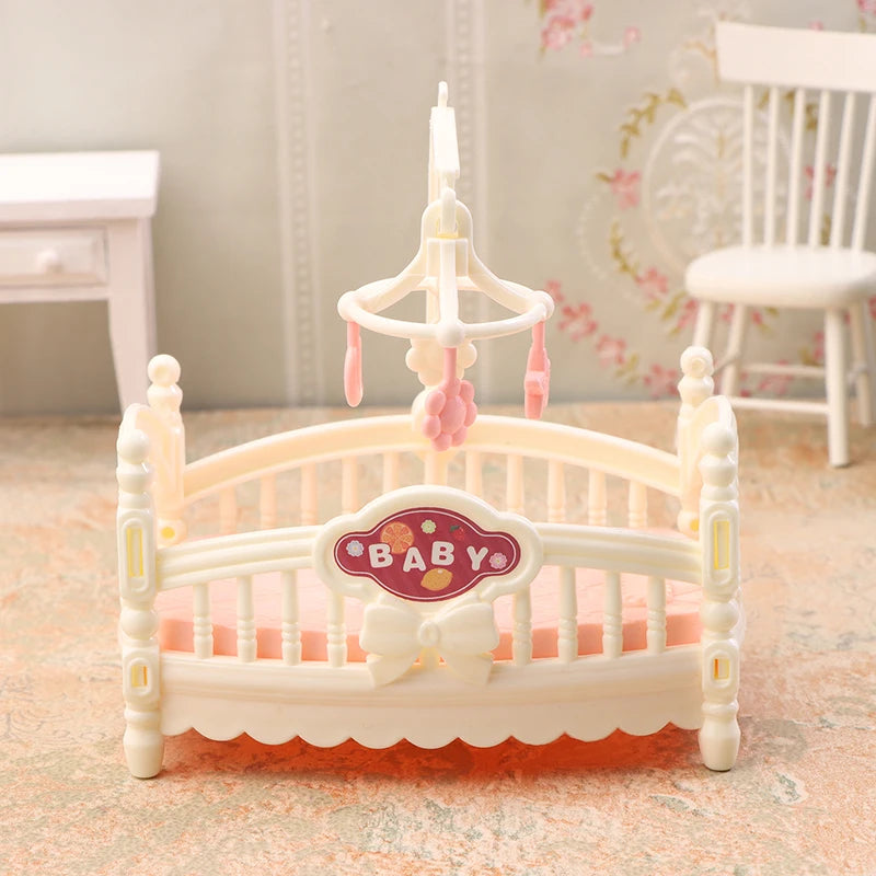 1/12 Dollhouse Simulation Mini Crib Baby Bed Model Dollhouse Bedroom Furniture Decoration Dolls House Accessories Oasis Select White