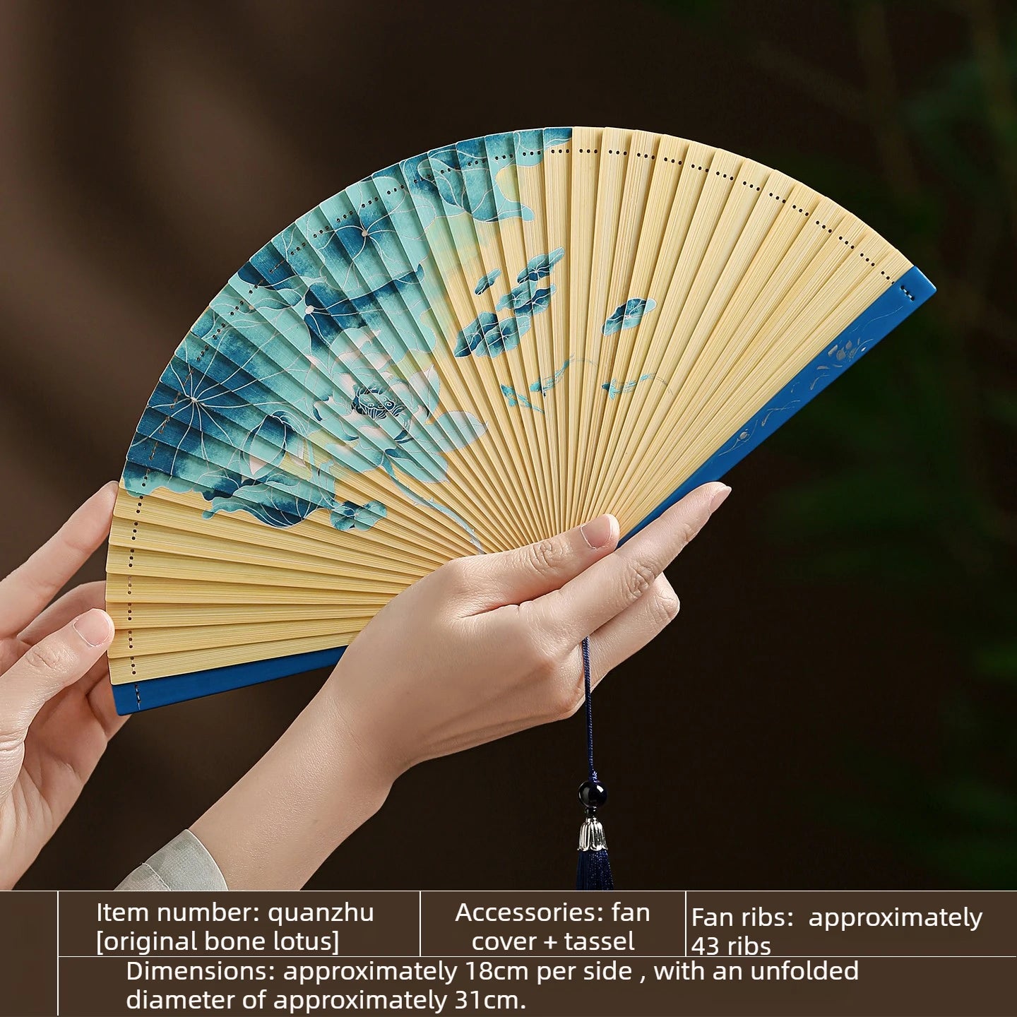 All Bamboo Folding Fan Compact and Portable Chinese Style Portable Ancient Style Folding Fan Cheongsam Fashion Show Oasis Select Lotus 18x31cm