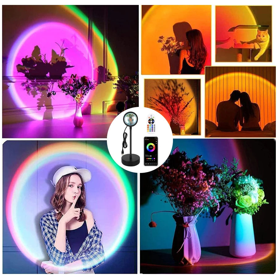 RGB Sunset Projector Night Light – USB LED Lamp with Remote LED Projector Night Light Oasis Select