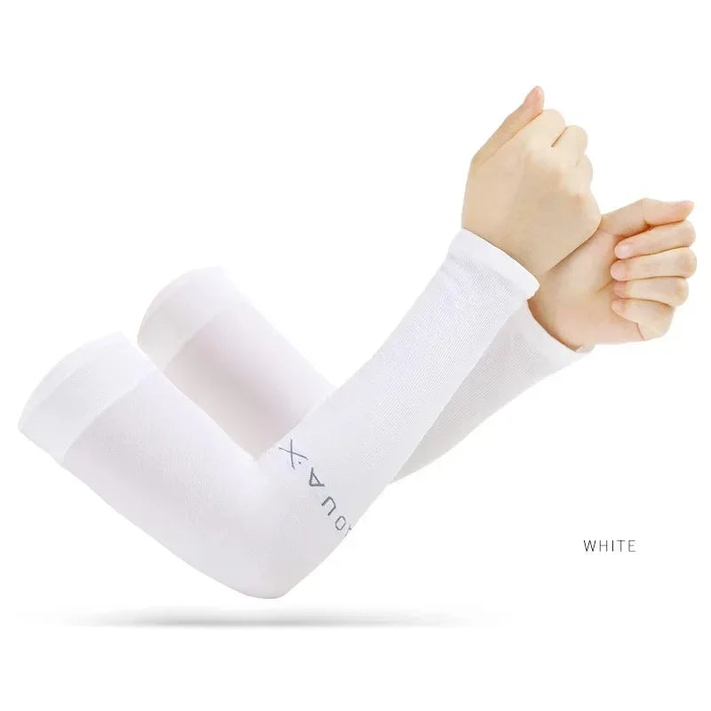 Summer Ice Silk Long Sleeves Anti-Sunburn Arm Cover Men Women Cuff New Cool Hand Sleeves Anti-UV Cycling Arm Sleeve Fingerless Oasis Select white-A