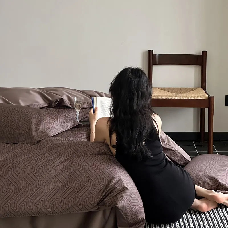 Bed Sheets Duvet Covers Four Piece Bedding Light Luxury High-end Black and Red Jacquard All Cotton Pure Cotton New Style Oasis Select E Bed sheet style 1.8cm