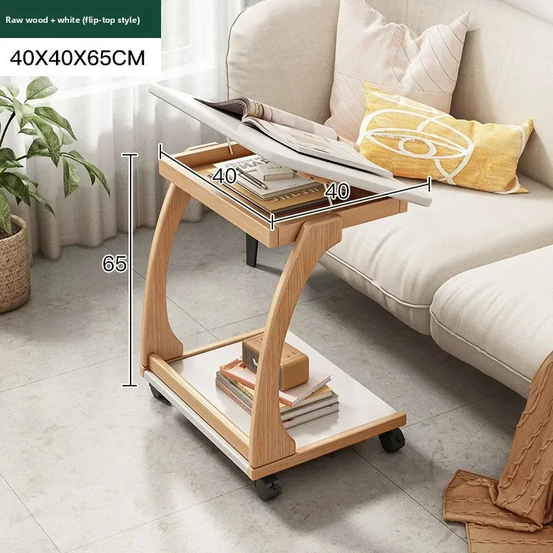 Multi-functional Removable flip solid wood edge few living room household side table sofa small coffee table sturdy and durable Oasis Select Rubber wood color F