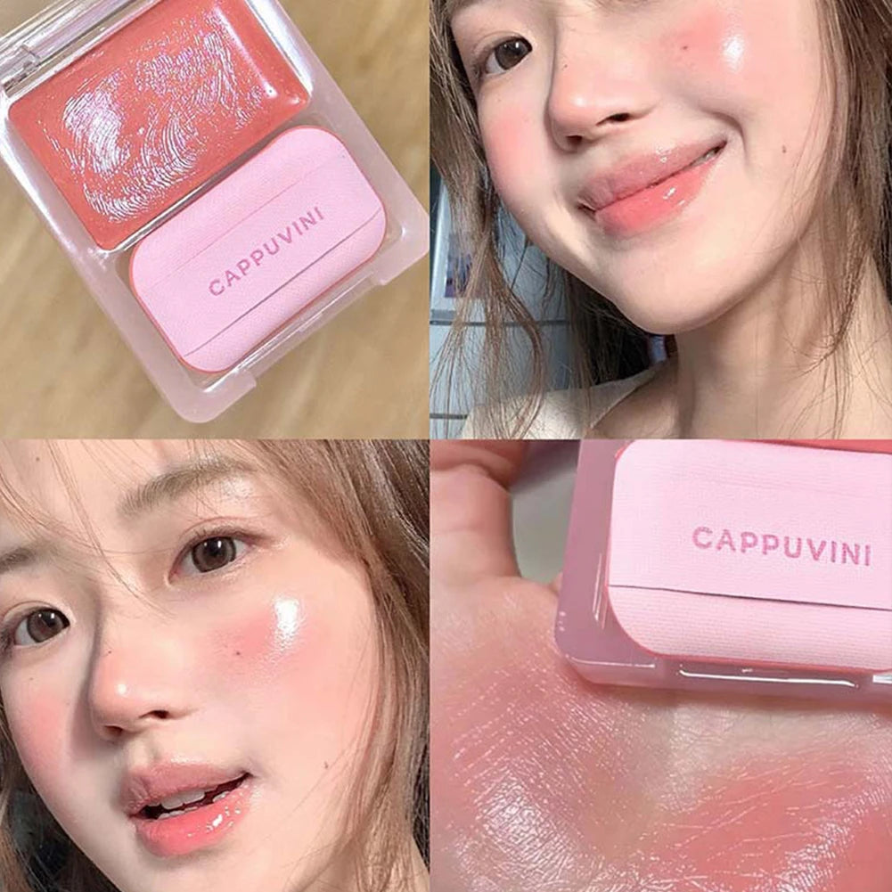 Portable Single Color Cream Blush Cute Gradient Heart Design Comes with Sponge Soft Natural Glow Blush for Daily Makeup Oasis Select