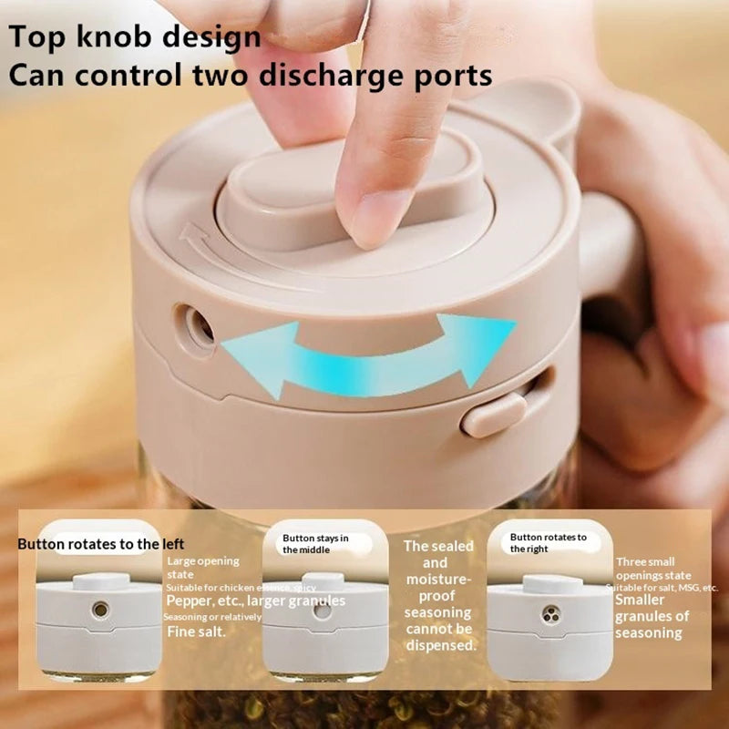 SU Household Kitchen Moisture-Proof Seasoning Jar Salt Container 2 In 1 Glass Spice Bottle Spoon Separation Glass Seasoning Can Oasis Select