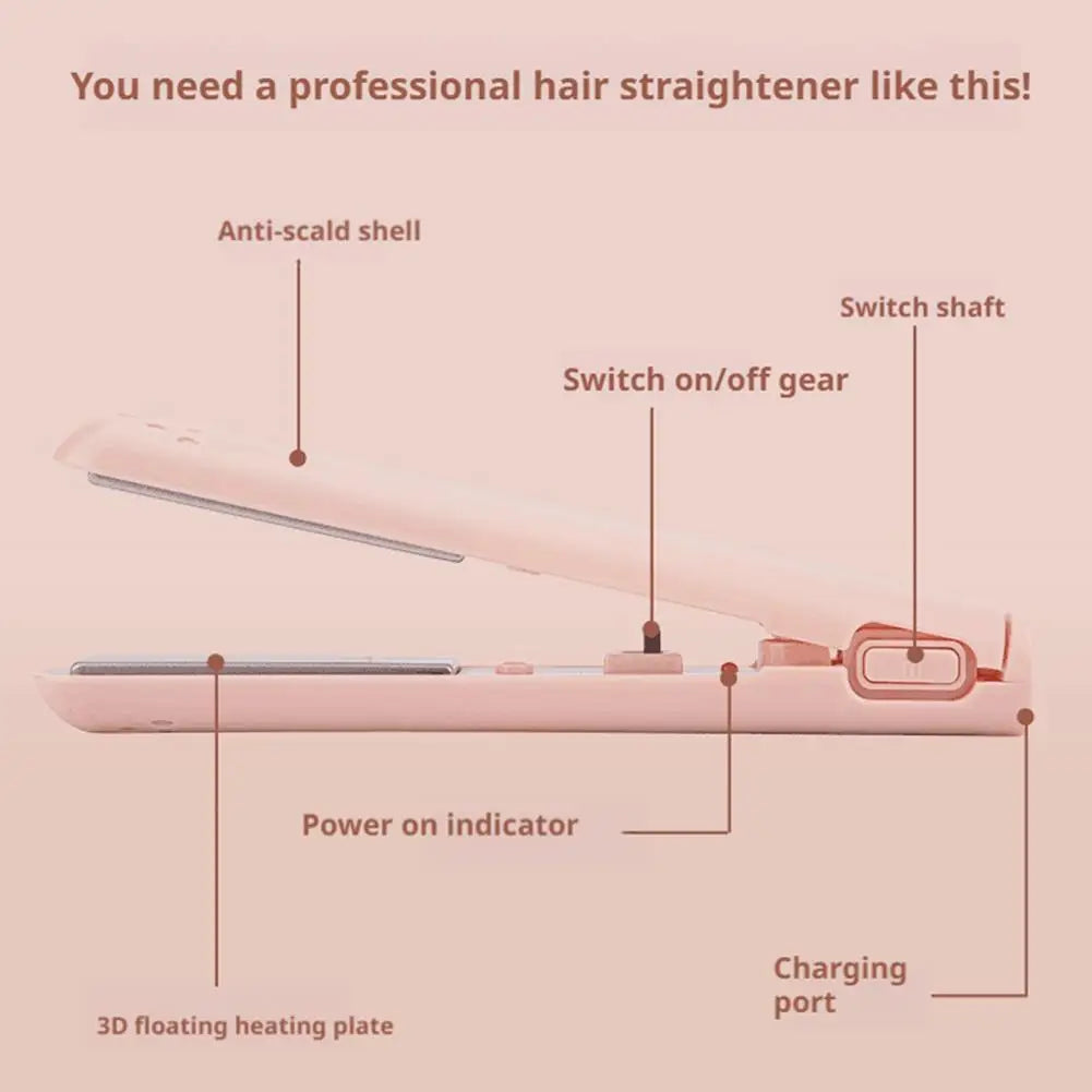 New Heating Straightening Iron Mini 2 in 1 Hair Straightener USB Ceramics Heating Straightening Curling Flat Iron Oasis Select