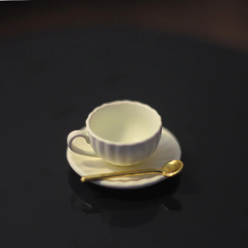 Miniature Coffee Set – Cup, Saucer & Spoon for 1:12 Dollhouse, Fairy Garden Paths & Micro Landscapes, Mini Kitchen Accessories Oasis Select Beige
