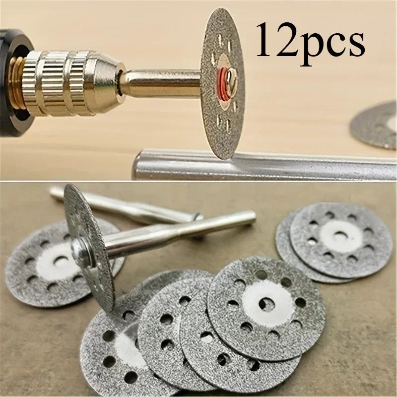 12pcs 22mm Diamond Cutting Disc 3mm Grinding Wheel Mandrel for Metal Cutting Rotary Tool Electric Grinder Parts Oasis Select