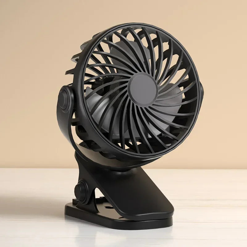 Portable Mini 360°Flip USB Rechargeable Table Fan Clip-on Type Desk Fan Hanging Clip Fan Night Light Air Cooler Outdoor Oasis Select Black