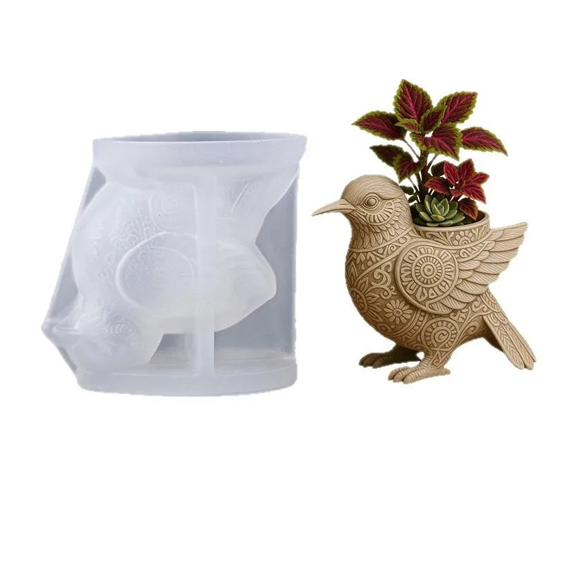 3D Bird Silicone Mold for Cement/Plaster/Resin/Candle - DIY Planter, Aromatherapy Cup, Storage Cup & Home Decor Ornament Oasis Select