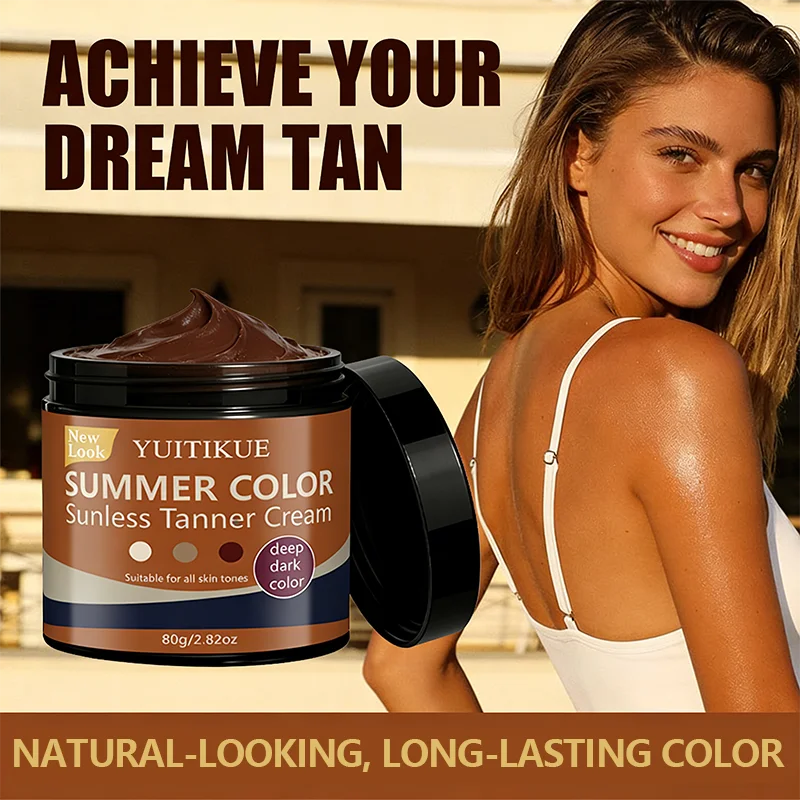 YUITIKUE SUMMER COLOR Sunless Tanner - Natural-Looking Deep Dark Tan, All Skin Tones, Long-Lasting Body Cream 80g Oasis Select