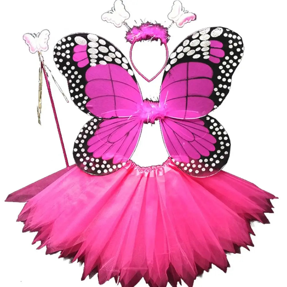 Simulation Butterfly Wings Pointed Tutu Skirt Headband Wand Adult Kids 3/4Pcs Fairy Costume Set Princess Girls Party Gift Oasis Select