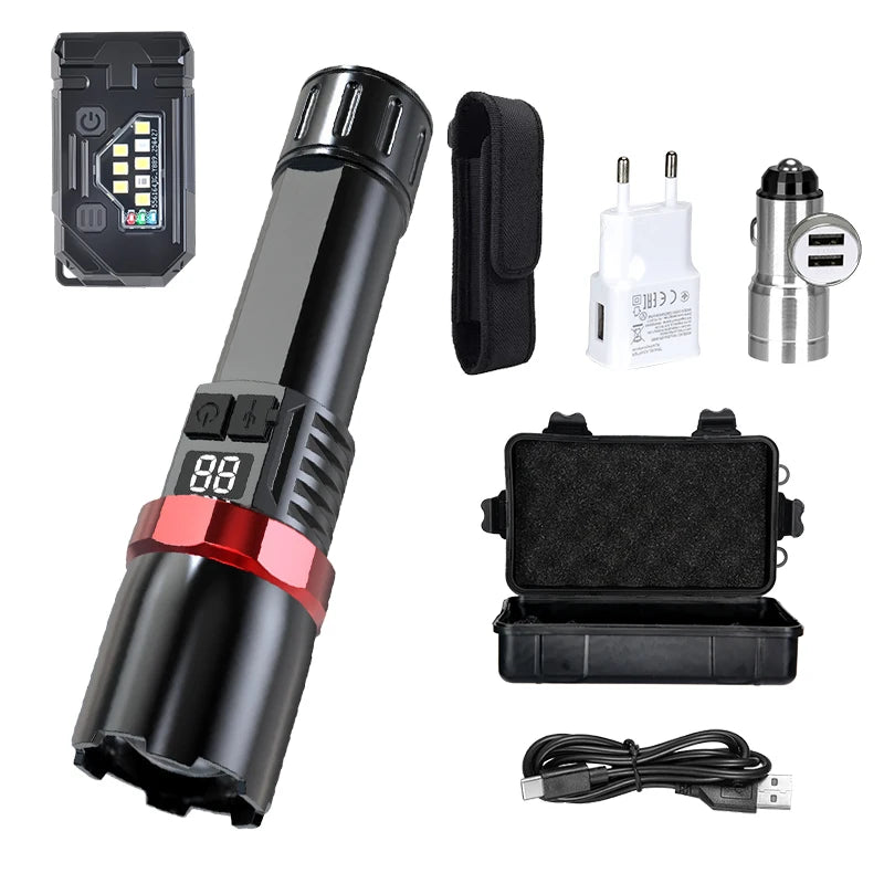 High Power LED Flashlight Powerful USB C Rechargeable Tactical Zoom Flashlight with 3 Gear Outdoor Camping Hiking Fishing Torch Oasis Select ST-35 Set E ZOOM