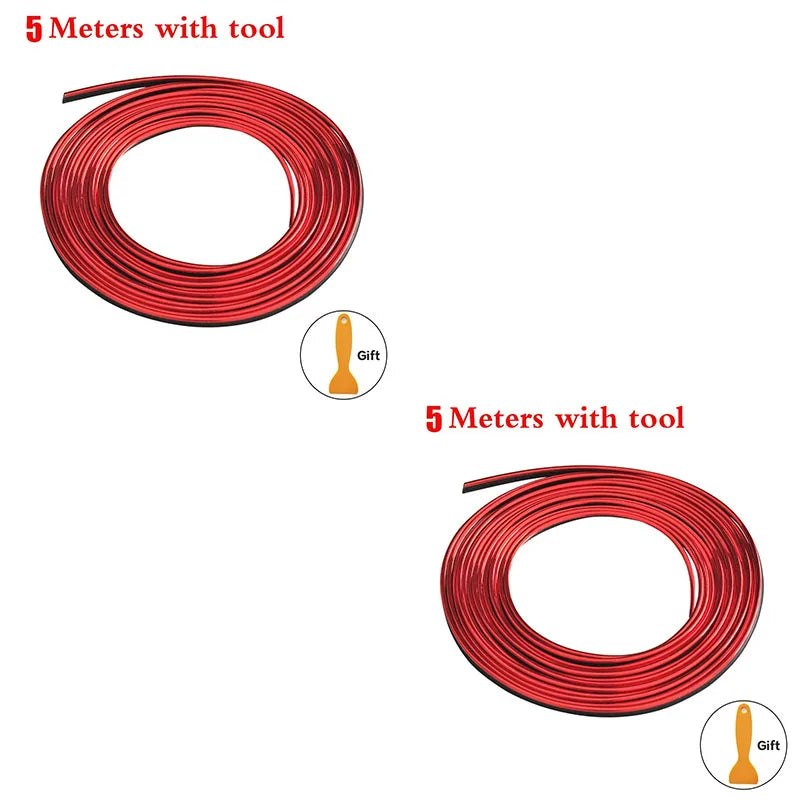 1/2pcs Universal Car Moulding Decoration Flexible Strips 5M Interior Auto Mouldings Car Cover Trim Dashboard Door Car-styling Oasis Select 2pcs-red