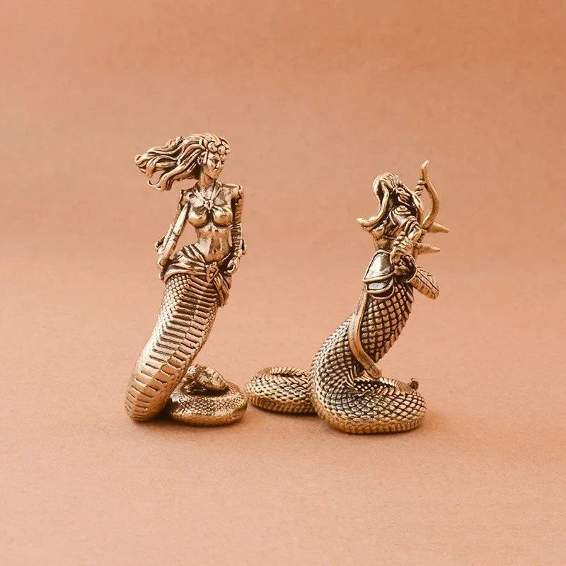 1pcs Brass Medusa Ornaments Ancient Greek Snake Women's Crafts Home Office Desktop Tea Pet Ornament Decoration Oasis Select