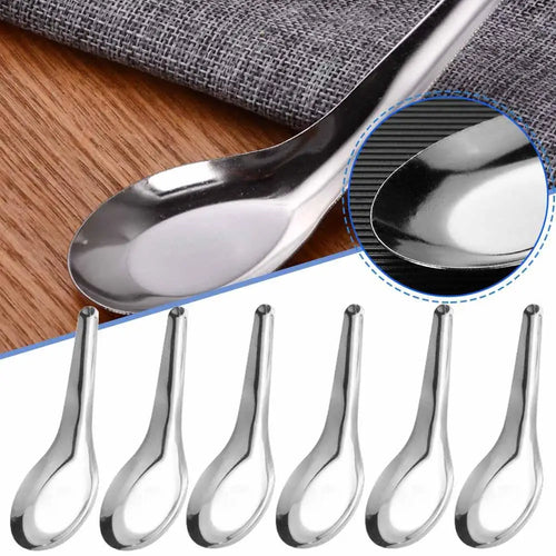 12pcs Steel Spoon Tableware Soup Rice Tableware Chinese Deepened Spoon Flat Mirror Large Polished Capacity Spoon Oasis Select