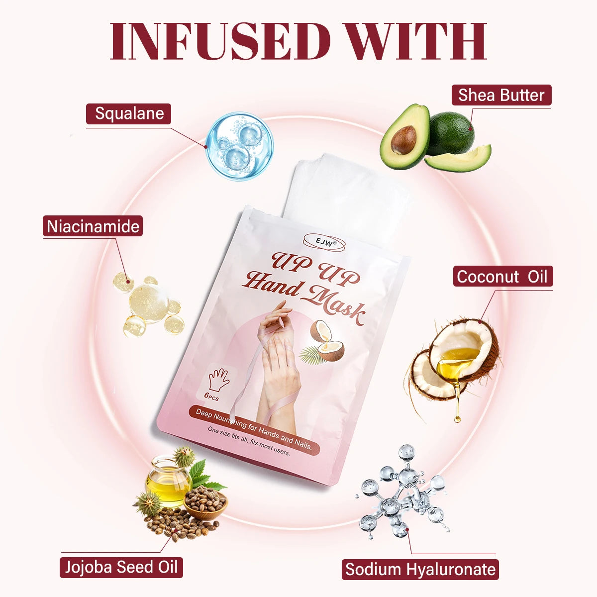 UP UP Hand Mask 6Pcs – Soften with Coconut Oil & Milk Extract, Deep Moisturizing Gloves for Dry, Rough Skin, Self Care Spa Kit Oasis Select