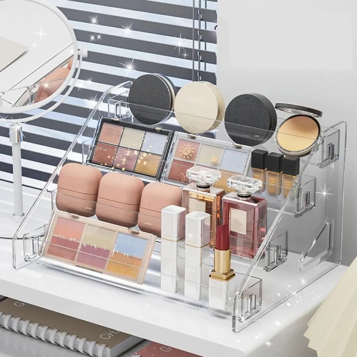 Transparent Ladder Display Rack, Hand Account Tape and Sticker Storage Rack, Cosmetics, Perfume, Nail Polish Storage Box Oasis Select