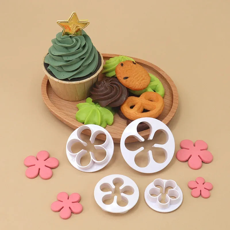 4pcs/set Plum Blossom Cookie Mold Cake Decorating Plunger Fondant Cutter Biscuits Pastry Mould Kitchen Bakeware Accessories Oasis Select D