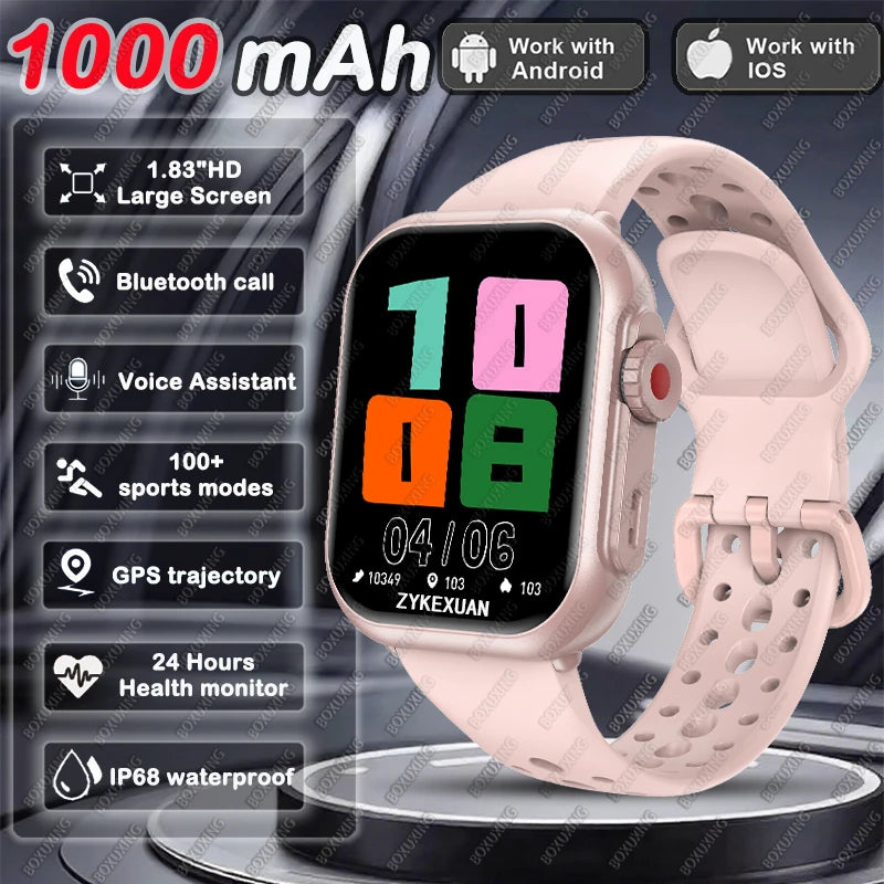BOXUXING 1.85" AMOLED Smart Watch – Bluetooth Call, GPS, IP68